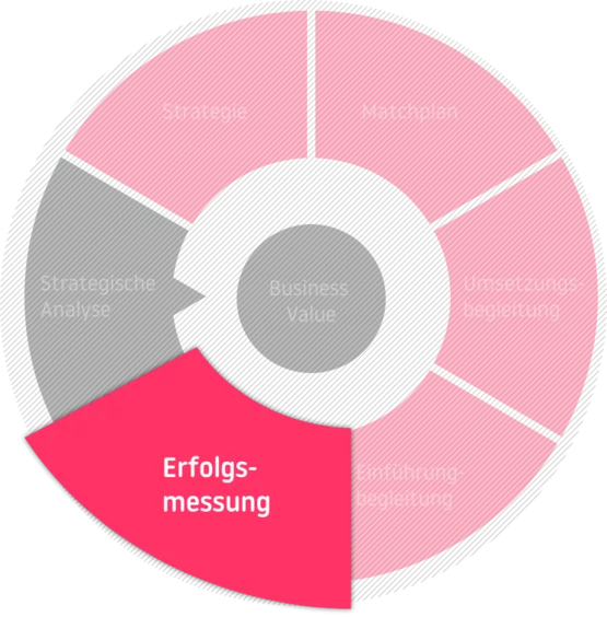 Die Phase der Erfolgsmessung in der Beratung mit dem Business Value im Zentrum: Strategische Analyse - Strategie - Matchplan - Umsetzungsbegleitung - Einführungsbegleitung - Erfolgsmessung